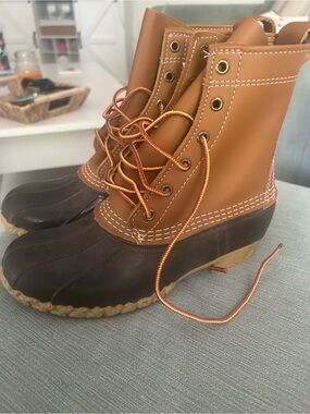 L.L. Bean Ladies Two-Tone Brown and Tan Duck Boots 8”